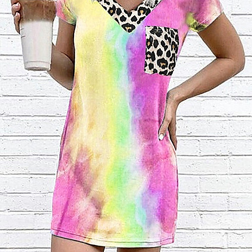 

Women's Shift Dress Short Mini Dress Blue Purple Fuchsia Short Sleeve Tie Dye Summer V Neck Sexy Holiday Loose 2021 S M L XL XXL