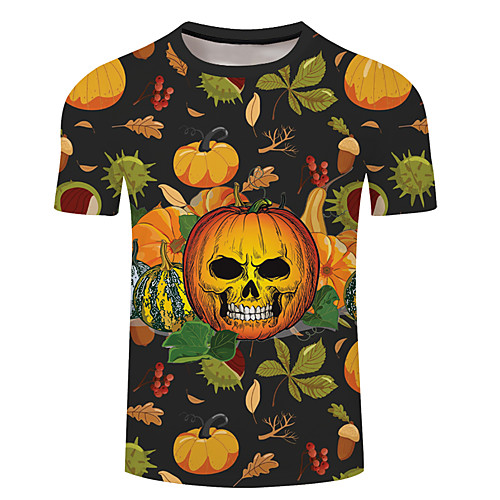 

Men's Unisex Tee T shirt 3D Print Halloween Graphic Prints Pumpkin Plus Size 3D Print Short Sleeve Casual Tops Basic Designer Big and Tall Blue Fuchsia Black