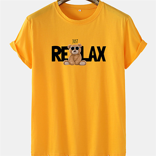 

Men's Unisex Tee T shirt Hot Stamping Graphic Prints Bear Letter Plus Size Short Sleeve Casual Tops 100% Cotton Basic Designer Big and Tall White Blue Yellow