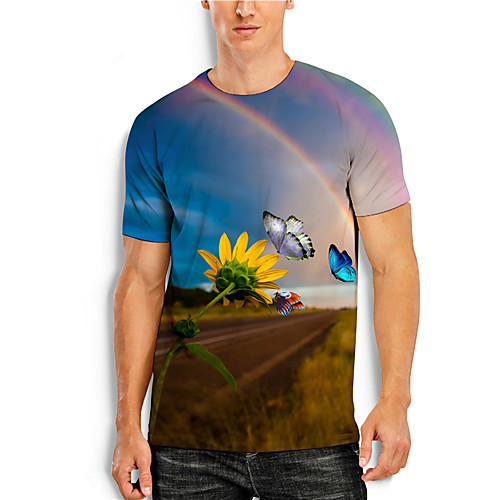 

Men's Tee T shirt 3D Print Graphic Prints Sunflower Print Short Sleeve Daily Tops Casual Designer Big and Tall Blue
