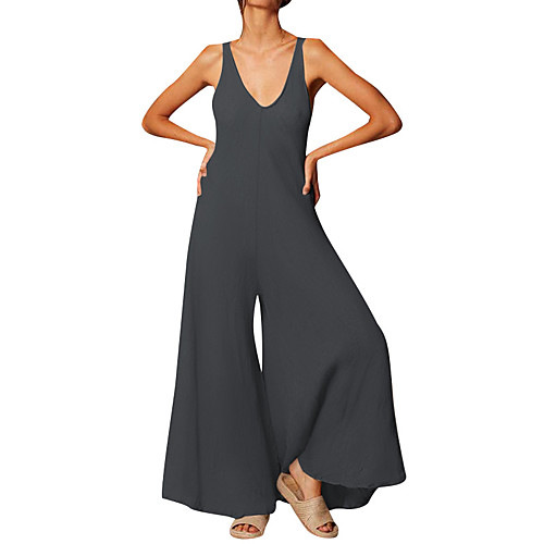 

Women's Casual 2021 Yellow Black Green Jumpsuit Solid Color Cotton