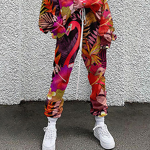 

Women's Fashion Casual / Sporty Comfort Daily Weekend Sweatpants Pants Plants Flower / Floral Full Length Pocket Elastic Drawstring Design Print Blue Red