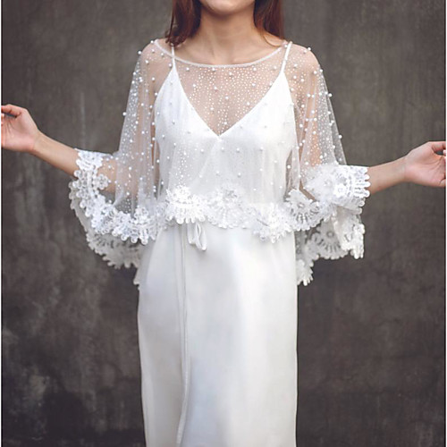 

3/4 Length Sleeve Cute Tulle Wedding / Wedding Party Women's Wrap With Beading / Appliques / Solid