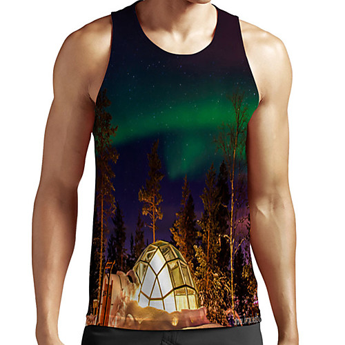

Men's Unisex Tank Top Undershirt 3D Print Scenery Graphic Prints Plus Size Print Sleeveless Casual Tops Basic Fashion Designer Breathable Green