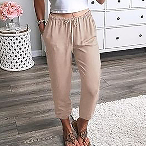

Women's Chino Lightweight Linen / Cotton Blend Casual Pants Chinos Pants Plain Ankle-Length Drawstring Low Waist Black Khaki Gray