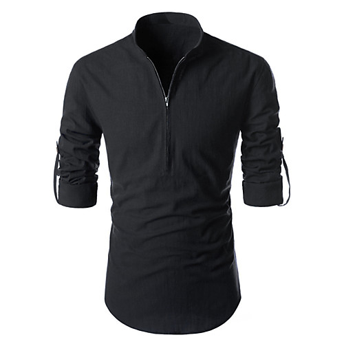 

Men's Shirt Solid Colored Long Sleeve Casual Tops Fashion White Black Red / Stand Collar