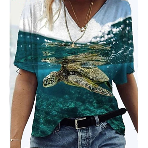 

Women's T shirt Graphic 3D Print V Neck Tops Basic Basic Top Green