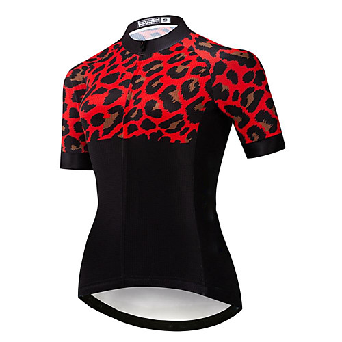 

21Grams Women's Short Sleeve Cycling Jersey Summer Spandex Polyester Red Patchwork Leopard Bike Jersey Top Mountain Bike MTB Road Bike Cycling Quick Dry Moisture Wicking Breathable Sports Clothing