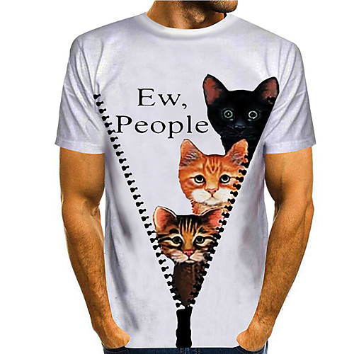 

Men's Tee T shirt Shirt 3D Print Cat Graphic Prints Print Short Sleeve Daily Tops Casual Designer Big and Tall Round Neck White / Summer