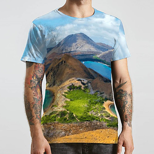 

Men's Unisex Tee T shirt 3D Print Graphic Prints Mountain Plus Size Print Short Sleeve Casual Tops Basic Designer Big and Tall Blue