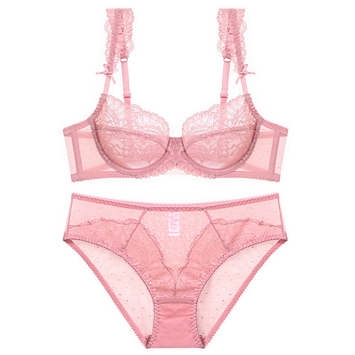 

Women's Bra & Panty Set Underwire Bra 3/4 Cup Solid Color Sexy Blushing Pink