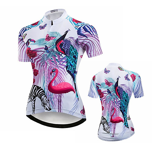 

21Grams Women's Short Sleeve Cycling Jersey Summer Spandex Polyester White Flamingo Peacock Hawaii Bike Jersey Top Mountain Bike MTB Road Bike Cycling Quick Dry Moisture Wicking Breathable Sports