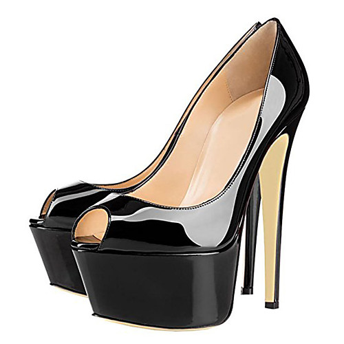 

Women's Heels Stiletto Heel Peep Toe Patent Leather Solid Colored Leopard Almond Black