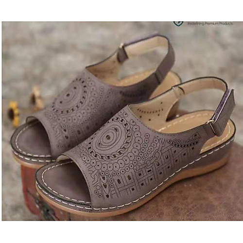 

Women's Sandals Comfort Shoes Wedge Heel Round Toe PU Solid Colored Blue Pink Green