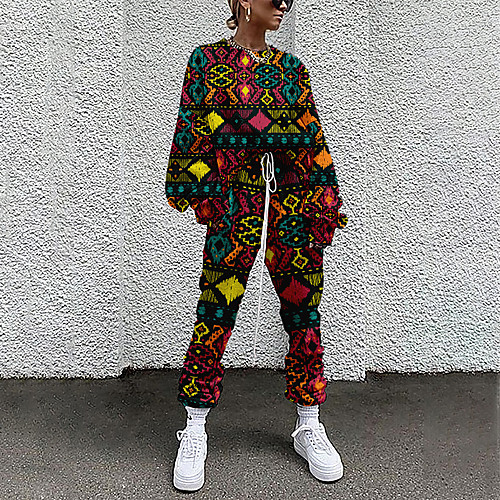

Women's Basic Streetwear Paisley Vacation Casual / Daily Two Piece Set Tracksuit T shirt Pant Loungewear Drawstring Print Tops