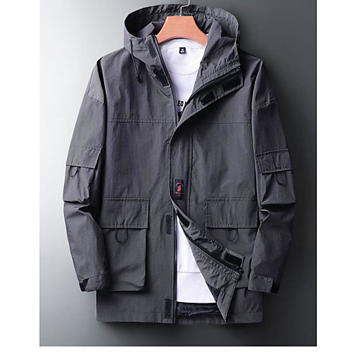 

Men's Jacket Daily Fall Spring Regular Coat Regular Fit Casual Jacket Solid Colored Drawstring White Black