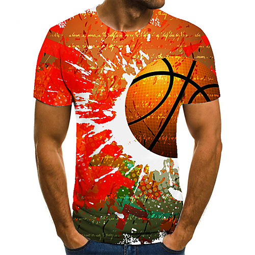

Men's Unisex Tee T shirt Shirt 3D Print Graphic Prints Basketball Plus Size Print Short Sleeve Casual Tops Basic Fashion Designer Big and Tall Round Neck Orange