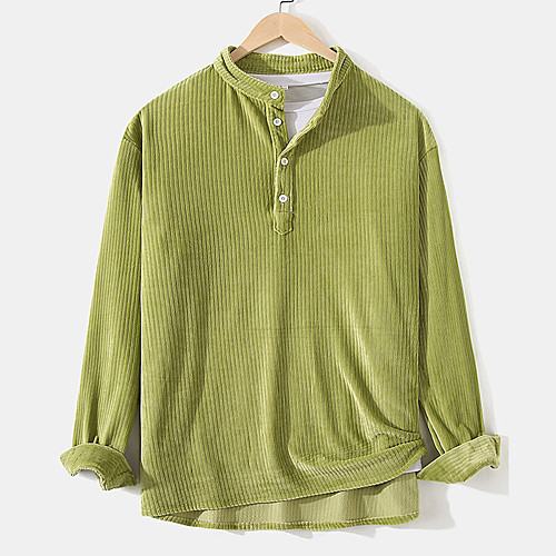 

Men's Henley Shirt Shirt Solid Color Button-Down Long Sleeve Casual Tops Lightweight Casual Fashion Breathable Yellow Green Gray