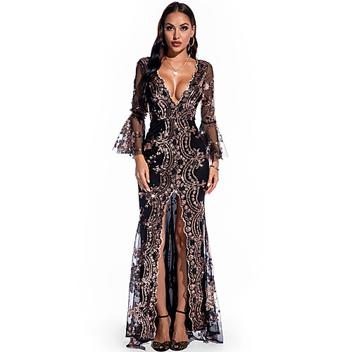 

Women's A Line Dress Maxi long Dress Black Gold Golden White Long Sleeve Solid Color Summer Casual 2021 S M L XL