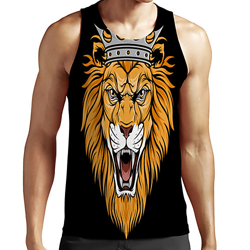 

Men's Unisex Tank Top Undershirt 3D Print Graphic Prints Lion Animal Plus Size Print Sleeveless Casual Tops Basic Fashion Designer Breathable Black