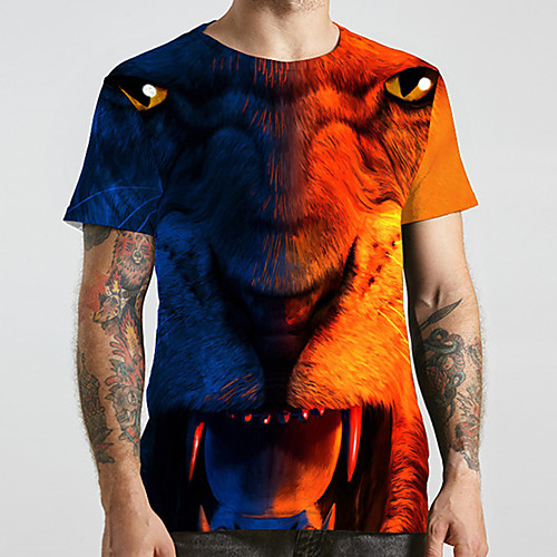 

Men's Unisex Tee T shirt 3D Print Graphic Prints Lion Animal Plus Size Print Short Sleeve Casual Tops Fashion Designer Big and Tall Yellow