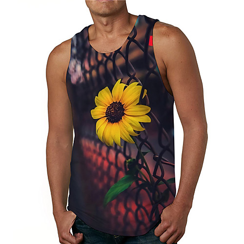 

Men's Tank Top Undershirt 3D Print Graphic Prints Sunflower Print Sleeveless Daily Tops Casual Designer Big and Tall Black