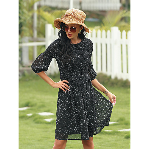 

Women's Swing Dress Midi Dress Black Half Sleeve Polka Dot Print Spring Summer Casual / Daily 2021 M L XL 2XL 3XL / Holiday