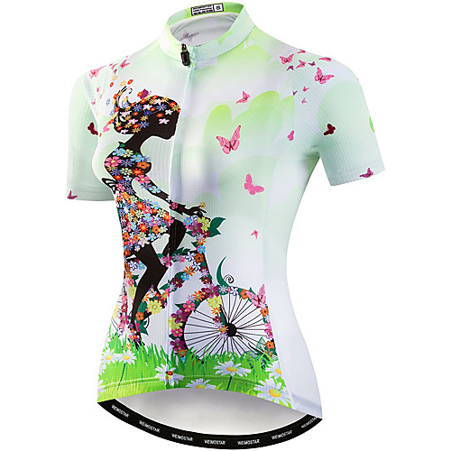 

21Grams Women's Short Sleeve Cycling Jersey Summer Spandex Polyester Green Butterfly Floral Botanical Bike Jersey Top Mountain Bike MTB Road Bike Cycling Quick Dry Moisture Wicking Breathable Sports