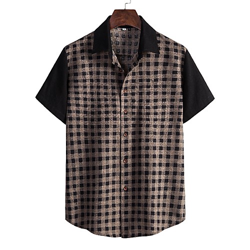 

Men's Shirt Other Prints Lattice Short Sleeve Daily Tops Casual Black / Gray