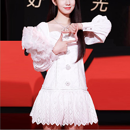 

Sheath / Column Elegant Vintage Homecoming Cocktail Party Dress Scoop Neck Long Sleeve Short / Mini Cotton with Buttons 2021