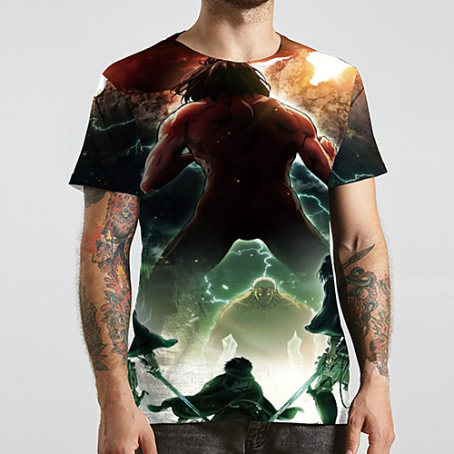 

Men's Unisex Tee T shirt 3D Print Anime Graphic Prints Plus Size Print Short Sleeve Casual Tops Basic Designer Big and Tall Black