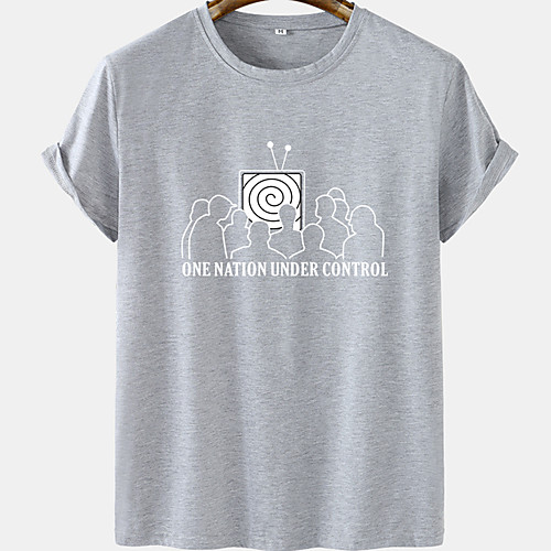

Men's Unisex Tee T shirt Hot Stamping Graphic Prints Letter Plus Size Short Sleeve Casual Tops Cotton Basic Designer Big and Tall Black Khaki Gray