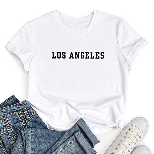 

Women's T shirt Graphic Letter Print Round Neck Tops 100% Cotton Basic Basic Top White