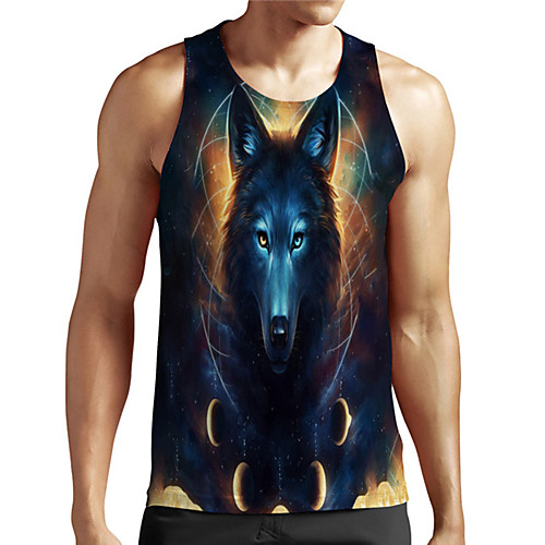 

Men's Unisex Tank Top Undershirt 3D Print Graphic Prints Wolf Plus Size Print Sleeveless Casual Tops Basic Designer Big and Tall Blue
