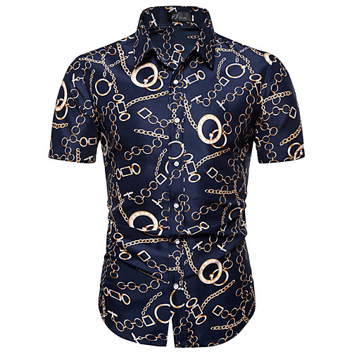 

Men's Shirt Other Prints Graphic Short Sleeve Casual Tops Casual Navy Blue