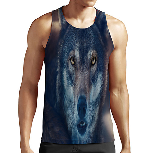 

Men's Unisex Tank Top Undershirt 3D Print Graphic Prints Wolf Plus Size Print Sleeveless Casual Tops Basic Designer Big and Tall Blue