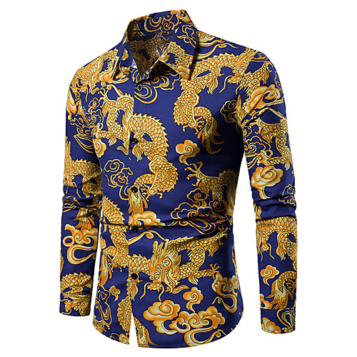 

Men's Shirt Graphic Long Sleeve Casual Tops Chinese Style Blue Black Red