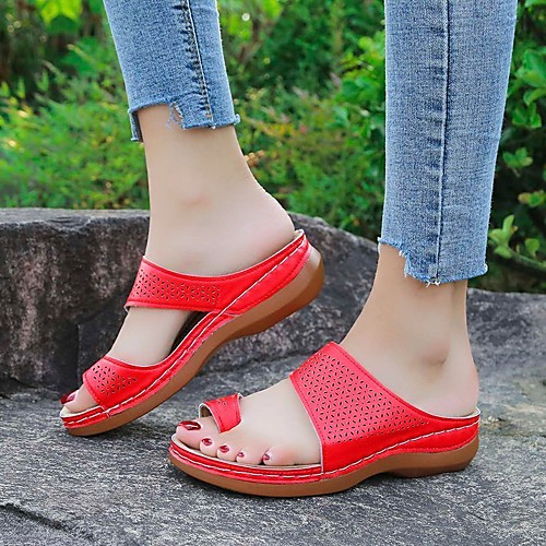 

Women's Sandals Comfort Shoes Bunion Sandals Wedge Heel Round Toe PU Solid Colored Light Yellow Red Black