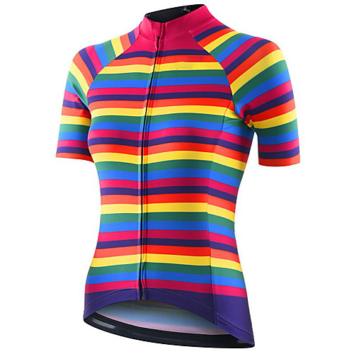 

21Grams Women's Short Sleeve Cycling Jersey Summer Spandex Polyester Blue Rainbow Stripes Bike Jersey Top Mountain Bike MTB Road Bike Cycling Quick Dry Moisture Wicking Breathable Sports Clothing
