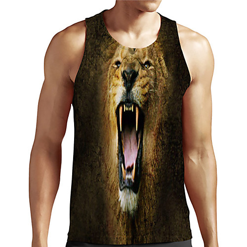 

Men's Unisex Tank Top Undershirt 3D Print Graphic Prints Lion Animal Plus Size Print Sleeveless Casual Tops Basic Designer Big and Tall Black