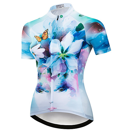 

21Grams Women's Short Sleeve Cycling Jersey Summer Spandex Polyester Blue Floral Botanical Bike Jersey Top Mountain Bike MTB Road Bike Cycling Quick Dry Moisture Wicking Breathable Sports Clothing