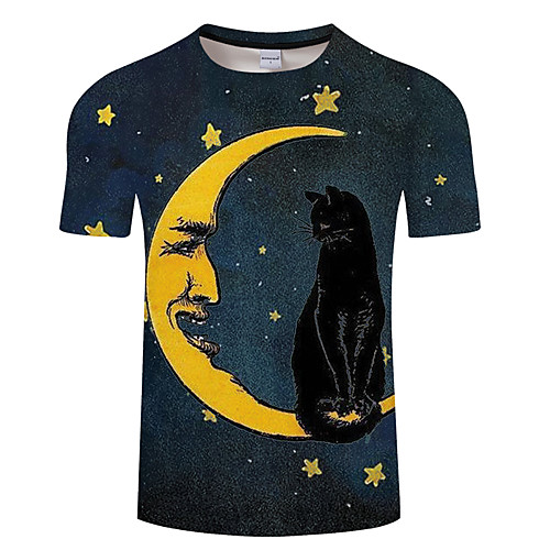 

Men's Unisex Tee T shirt 3D Print Cat Graphic Prints Animal Plus Size 3D Print Print Short Sleeve Casual Tops Basic Designer Big and Tall Black Blue Green
