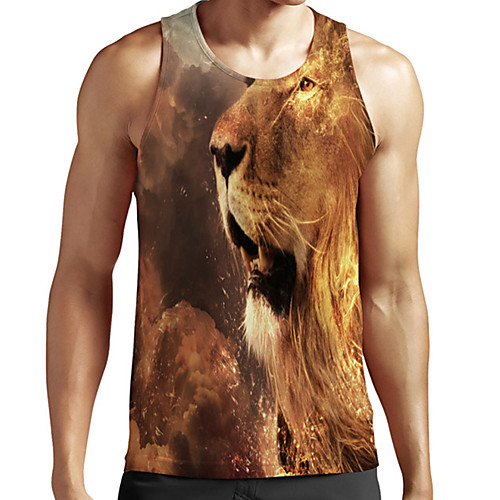 

Men's Unisex Tank Top Undershirt 3D Print Graphic Prints Lion Animal Plus Size Print Sleeveless Casual Tops Basic Fashion Designer Breathable Brown