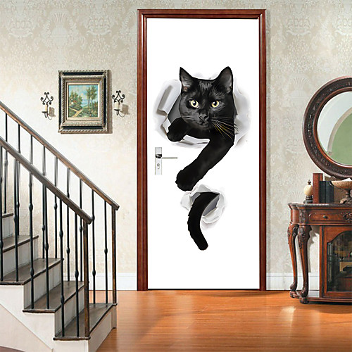 

2pcs Self-adhesive Creative Angry Black Cat Door Stickers For Living Room Diy Decorative Home Waterproof Wall Stickers