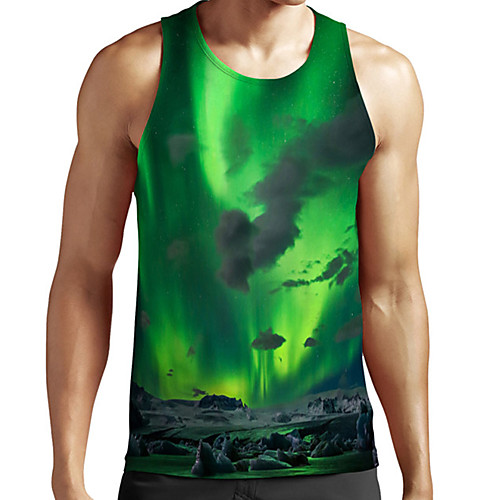 

Men's Unisex Tank Top Undershirt 3D Print Scenery Graphic Prints Plus Size Print Sleeveless Casual Tops Basic Fashion Designer Breathable Green