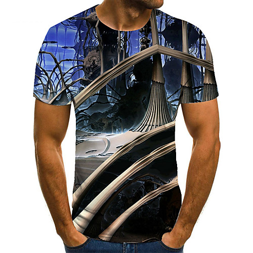 

Men's Unisex Tee T shirt 3D Print Abstract Graphic Prints Plus Size Print Short Sleeve Casual Tops Basic Fashion Designer Big and Tall Blue