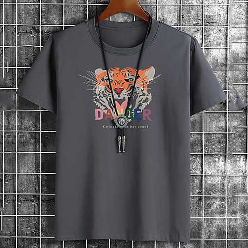 

Men's Unisex Tee T shirt Hot Stamping Graphic Prints Tiger Letter Plus Size Print Short Sleeve Casual Tops Cotton Basic Fashion Designer Big and Tall White Black Khaki