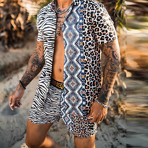 

Men's Shirt Suits Shirt Leopard Zebra Button-Down Short Sleeve Casual Tops Casual Fashion Hawaiian Breathable Black