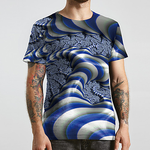 

Men's Unisex Tee T shirt 3D Print Abstract Graphic Prints Plus Size Print Short Sleeve Casual Tops Basic Designer Big and Tall Blue