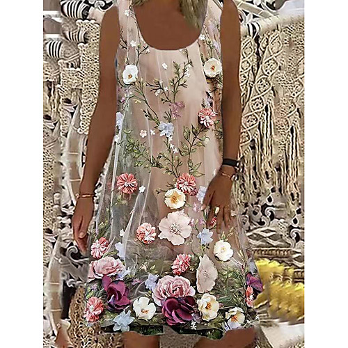 

Women's Shift Dress Knee Length Dress Blushing Pink Sleeveless Floral Print Summer Round Neck Casual Vintage 2021 S M L XL XXL XXXL 4XL 5XL / Cotton / Cotton